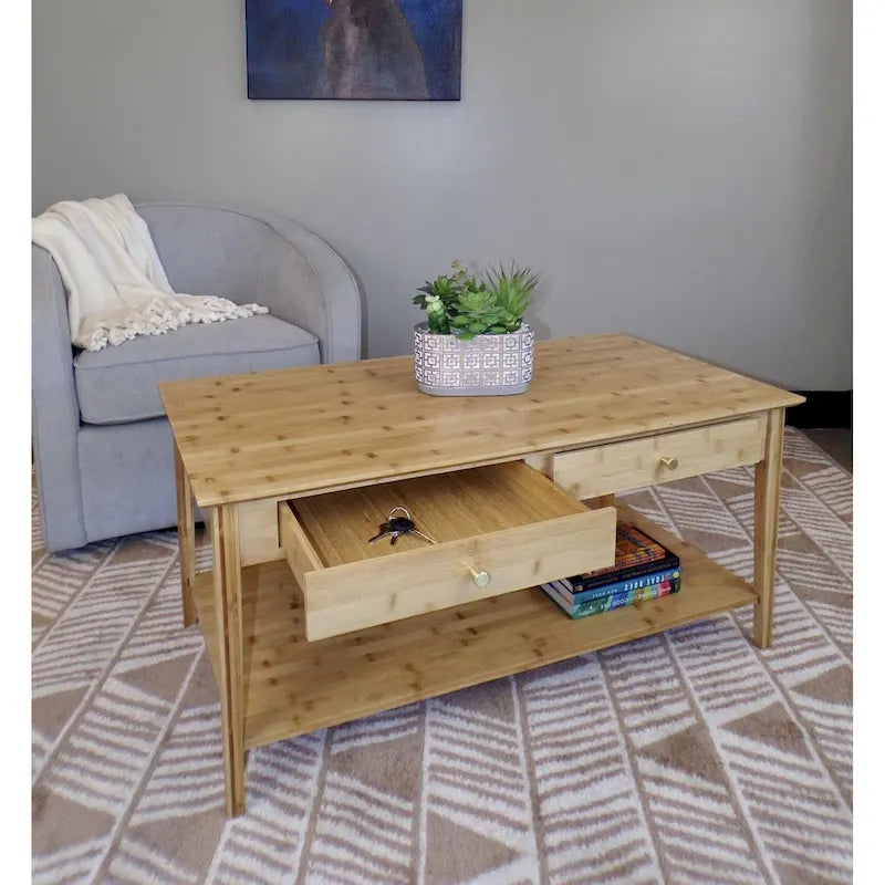 Table basse en bambou massif avec tiroirs