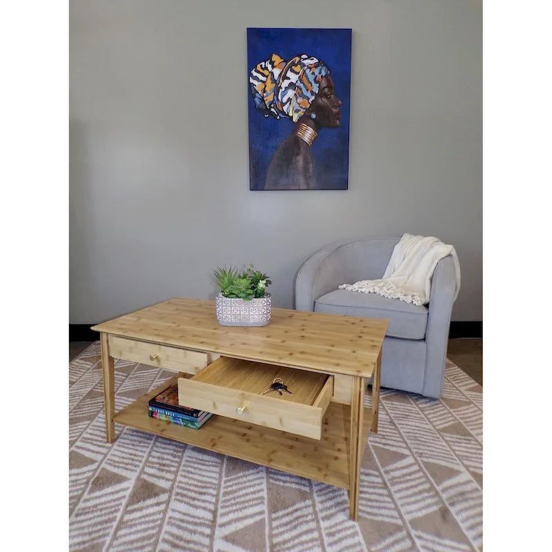 Table basse en bambou massif avec tiroirs