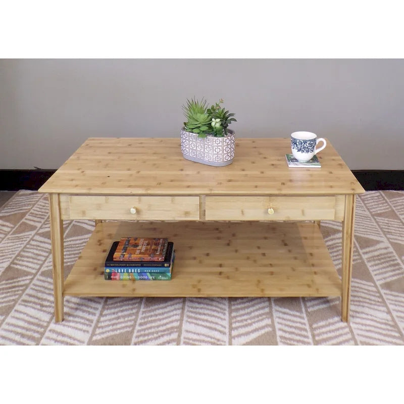Table basse en bambou massif avec tiroirs