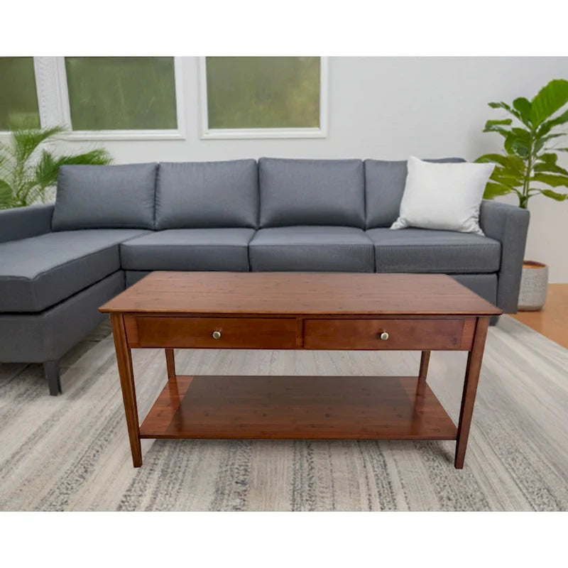 Table basse en bambou massif avec tiroirs