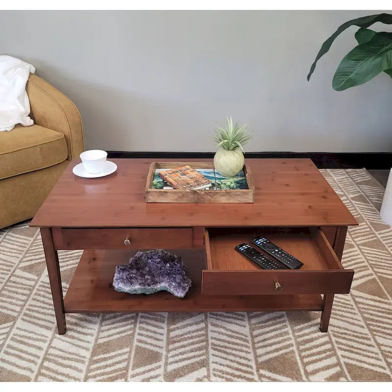 Table basse en bambou massif avec tiroirs