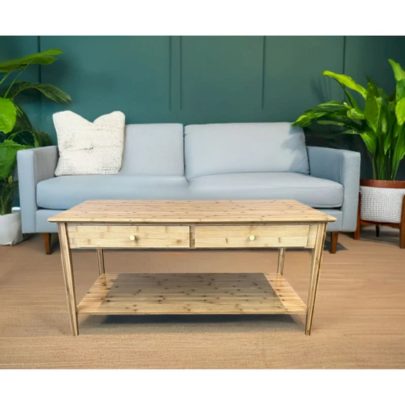 Table basse en bambou massif avec tiroirs