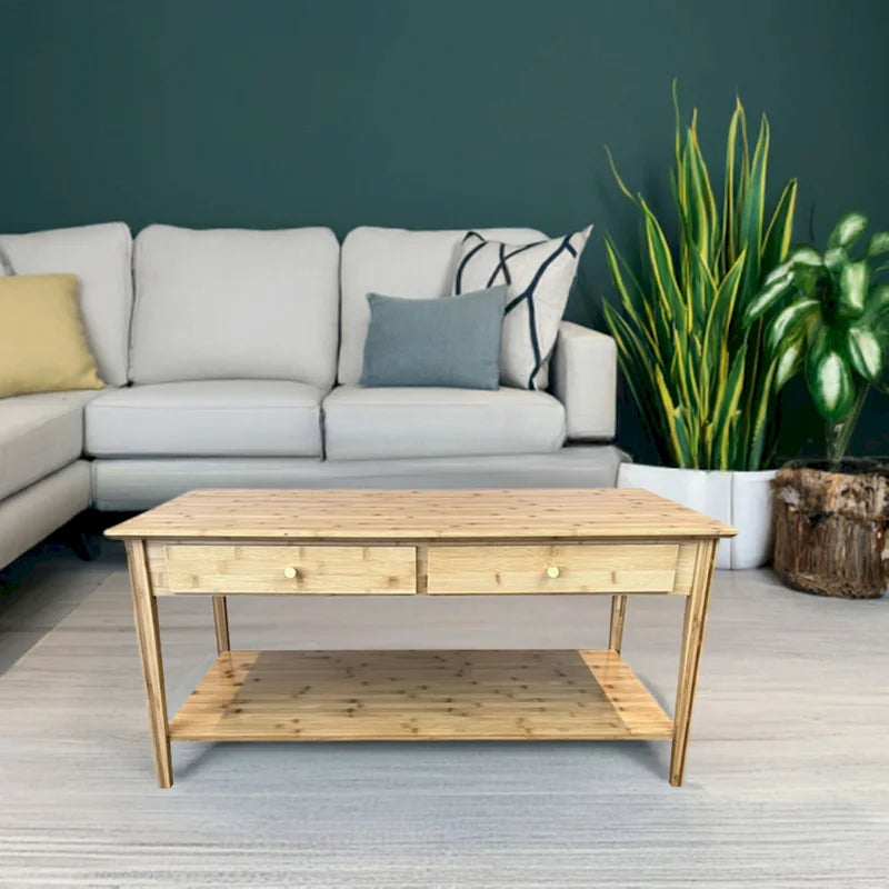 Table basse en bambou massif avec tiroirs