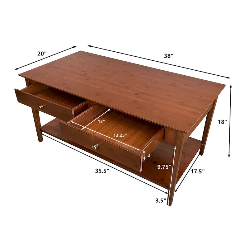 Table basse en bambou massif avec tiroirs