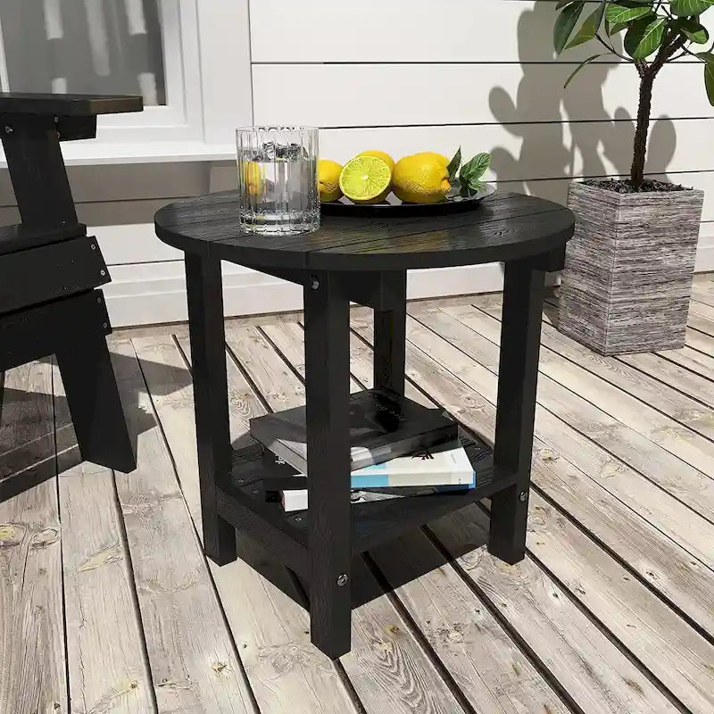 WINSOON Tables d'appoint rondes extérieures à 2 niveaux HIPS tout temps Tables Adirondack