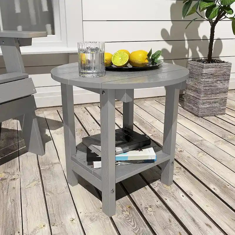 WINSOON All Weather HIPS Outdoor Round 2-Tier Outdoor Side Tables Adirondack Tables