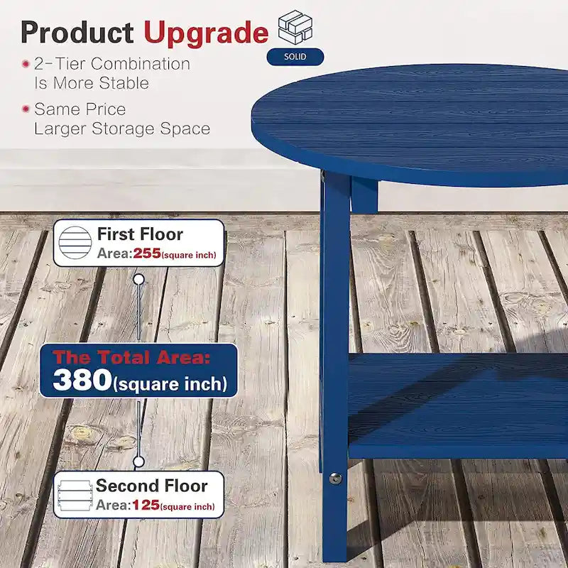 WINSOON Tables d'appoint rondes extérieures à 2 niveaux HIPS tout temps Tables Adirondack