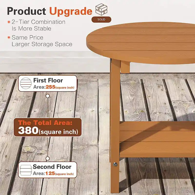 WINSOON Tables d'appoint rondes extérieures à 2 niveaux HIPS tout temps Tables Adirondack