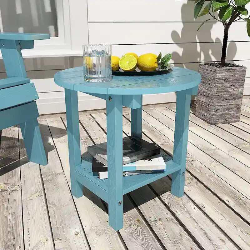 WINSOON Tables d'appoint rondes extérieures à 2 niveaux HIPS tout temps Tables Adirondack