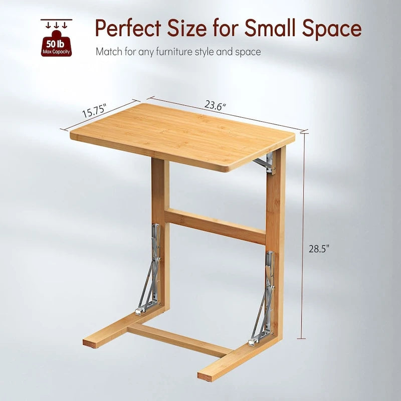 Table d'appoint pliante en C de 24 pouces, petite table de canapé pour ordinateur portable