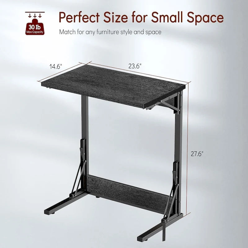 Table d'appoint pliante en C de 24 pouces, petite table de canapé pour ordinateur portable