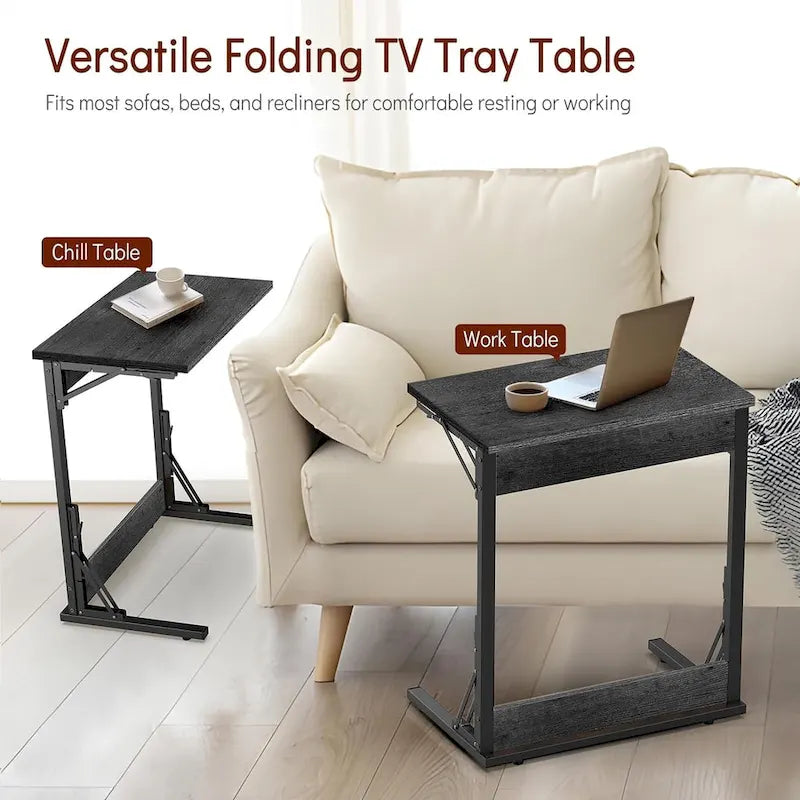 Table d'appoint pliante en C de 24 pouces, petite table de canapé pour ordinateur portable