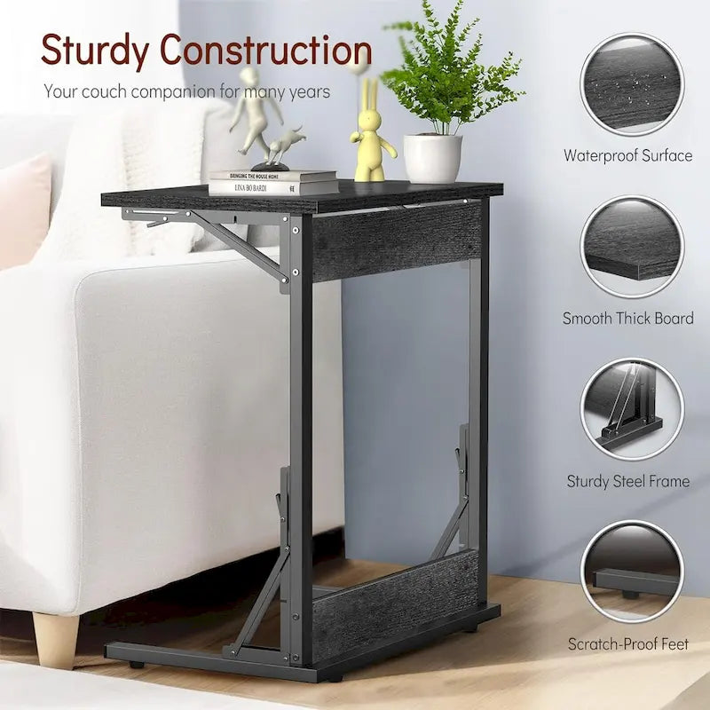 Table d'appoint pliante en C de 24 pouces, petite table de canapé pour ordinateur portable