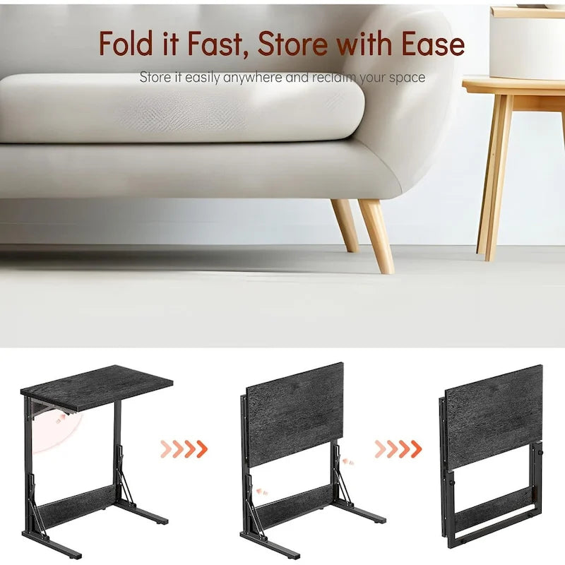 Table d'appoint pliante en C de 24 pouces, petite table de canapé pour ordinateur portable