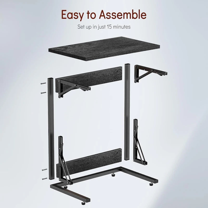 Table d'appoint pliante en C de 24 pouces, petite table de canapé pour ordinateur portable