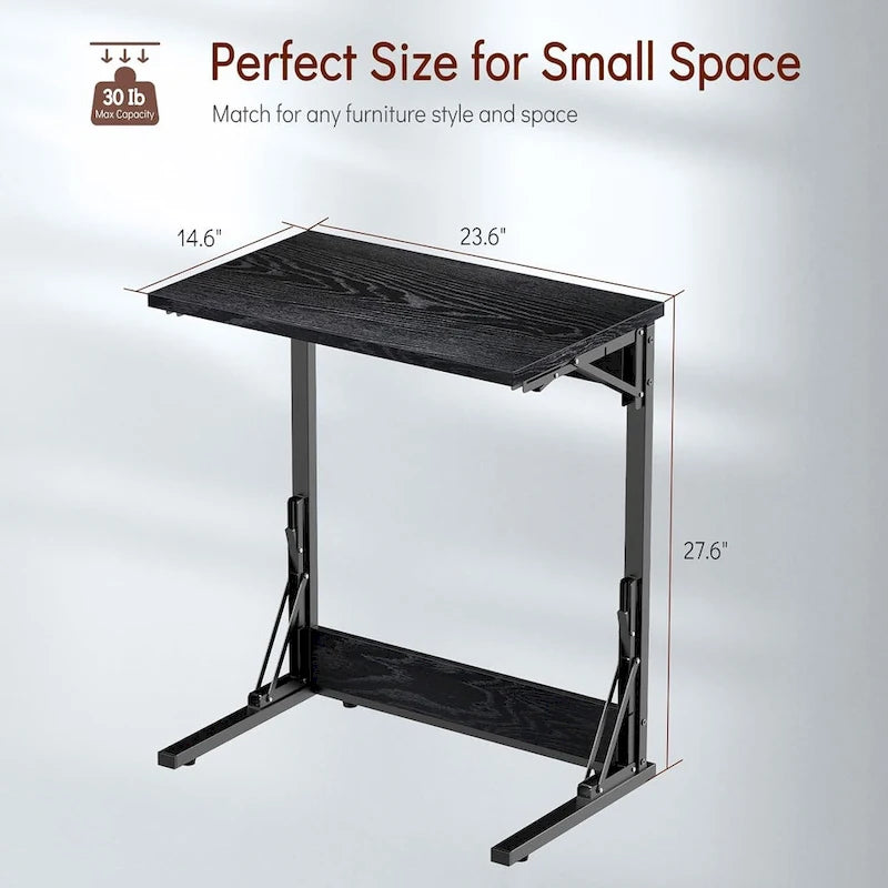 Table d'appoint pliante en C de 24 pouces, petite table de canapé pour ordinateur portable