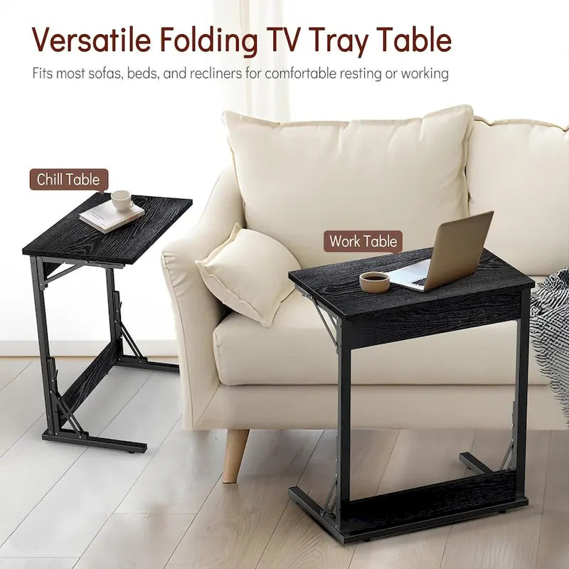 Table d'appoint pliante en C de 24 pouces, petite table de canapé pour ordinateur portable