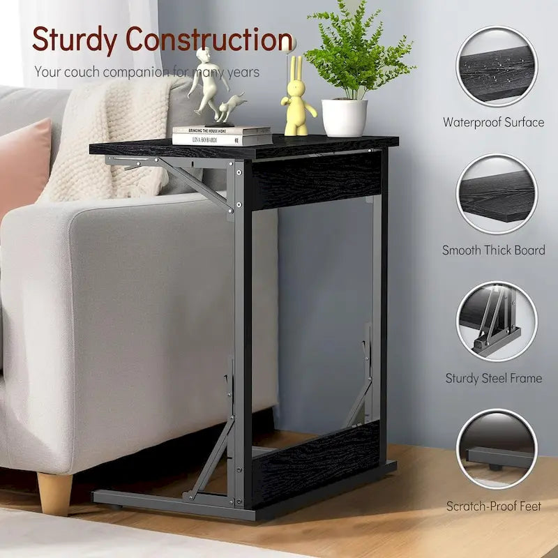 Table d'appoint pliante en C de 24 pouces, petite table de canapé pour ordinateur portable