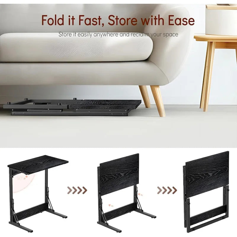 Table d'appoint pliante en C de 24 pouces, petite table de canapé pour ordinateur portable