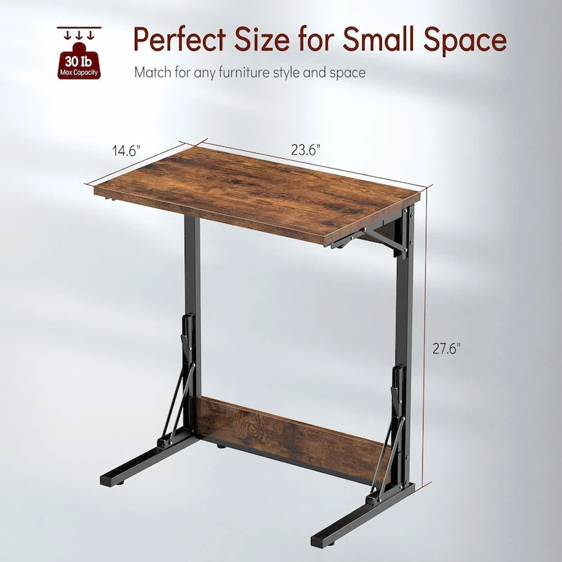 Table d'appoint pliante en C de 24 pouces, petite table de canapé pour ordinateur portable
