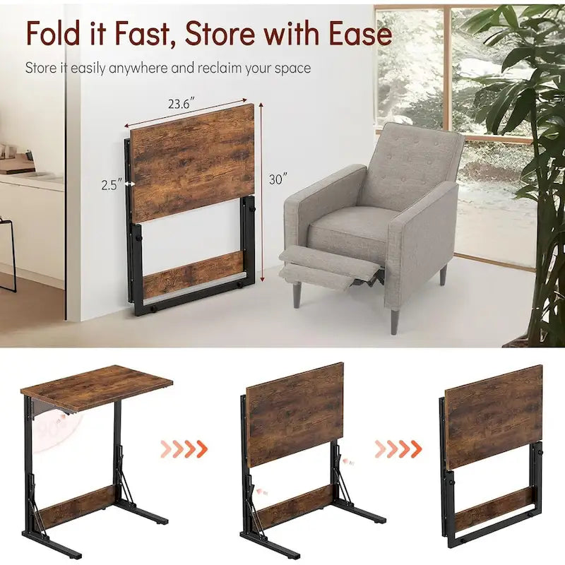 Table d'appoint pliante en C de 24 pouces, petite table de canapé pour ordinateur portable