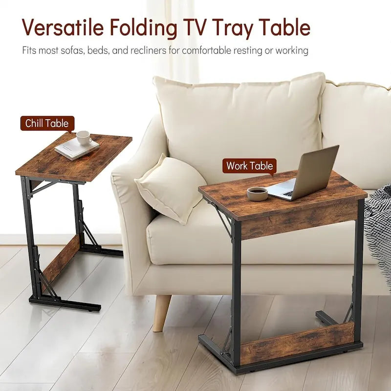 Table d'appoint pliante en C de 24 pouces, petite table de canapé pour ordinateur portable