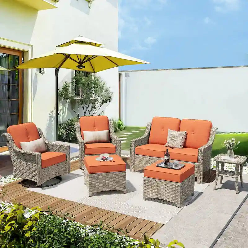 XIZZI Ensemble de mobilier d'extérieur 6 pièces à dossier haut avec fauteuil pivotant