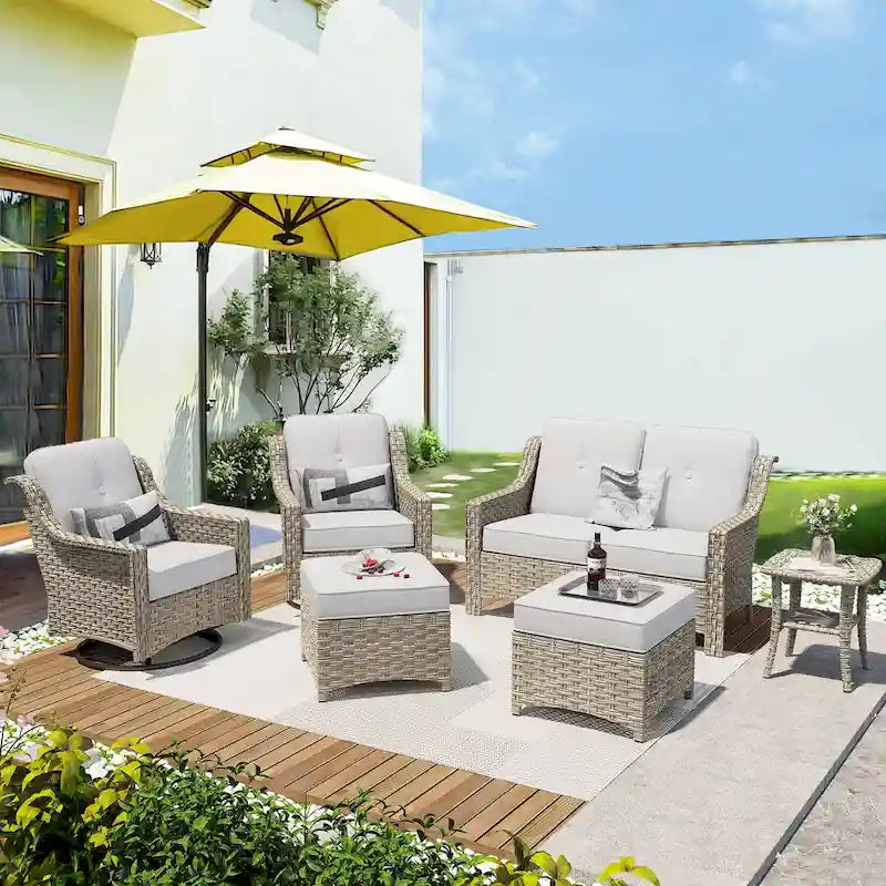 XIZZI Ensemble de mobilier d'extérieur 6 pièces à dossier haut avec fauteuil pivotant