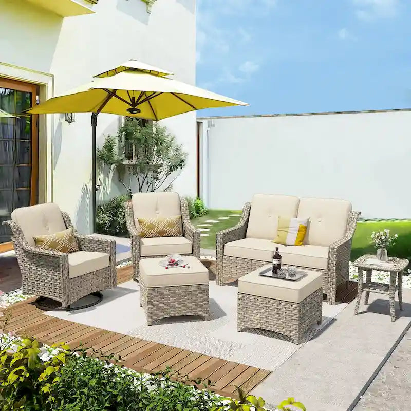 XIZZI Ensemble de mobilier d'extérieur 6 pièces à dossier haut avec fauteuil pivotant