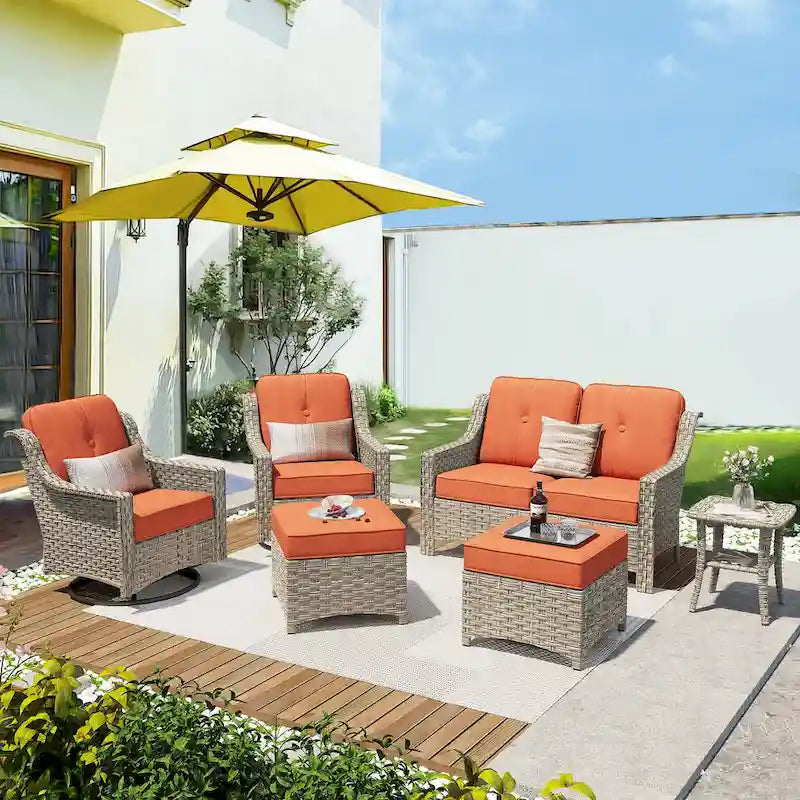 XIZZI Ensemble de mobilier d'extérieur 6 pièces à dossier haut avec fauteuil pivotant