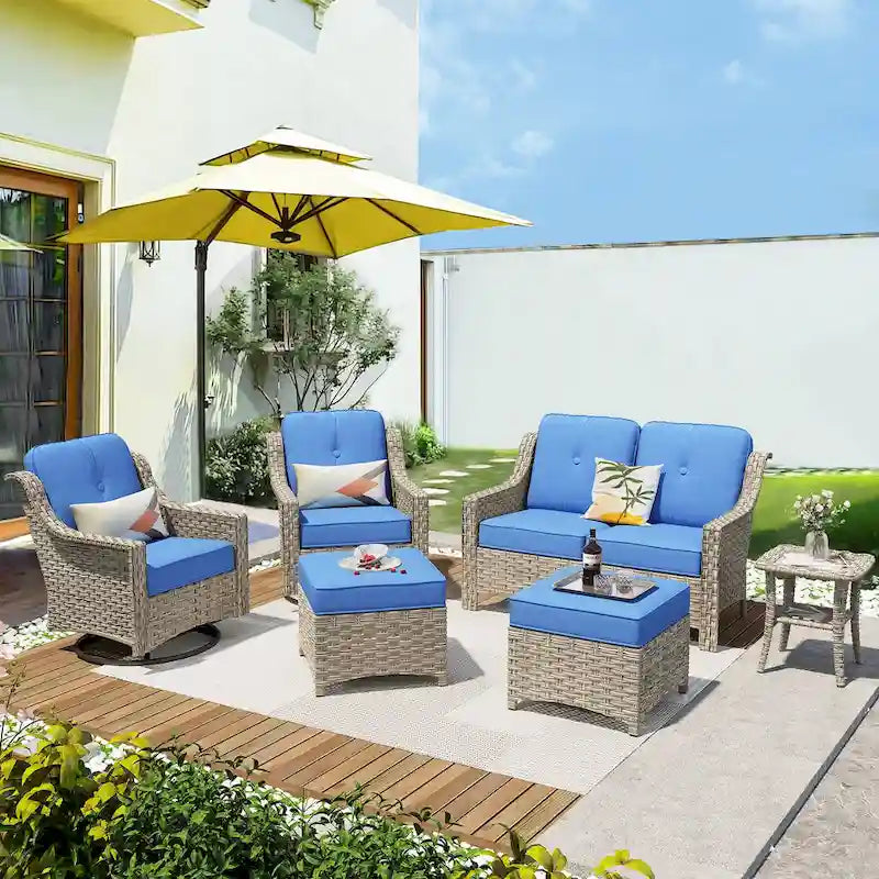 XIZZI Ensemble de mobilier d'extérieur 6 pièces à dossier haut avec fauteuil pivotant