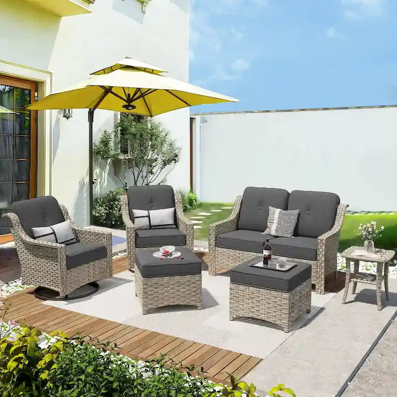 XIZZI Ensemble de mobilier d'extérieur 6 pièces à dossier haut avec fauteuil pivotant