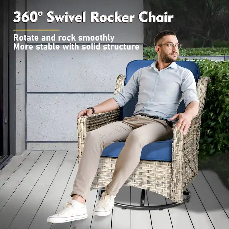 XIZZI Ensemble de mobilier d'extérieur 6 pièces à dossier haut avec fauteuil pivotant