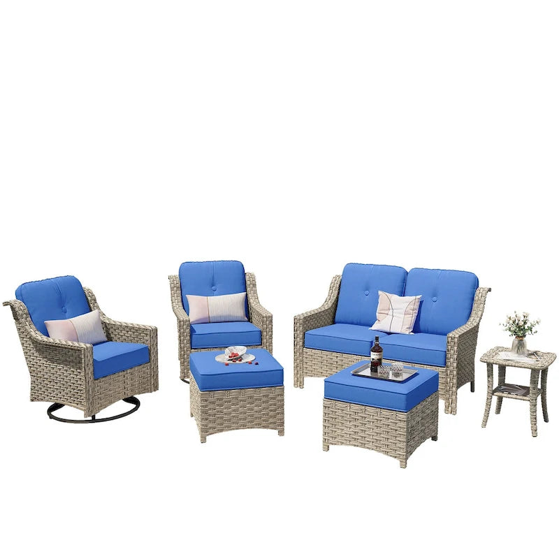 XIZZI Ensemble de mobilier d'extérieur 6 pièces à dossier haut avec fauteuil pivotant