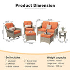 XIZZI Ensemble de mobilier d'extérieur 6 pièces à dossier haut avec fauteuil pivotant