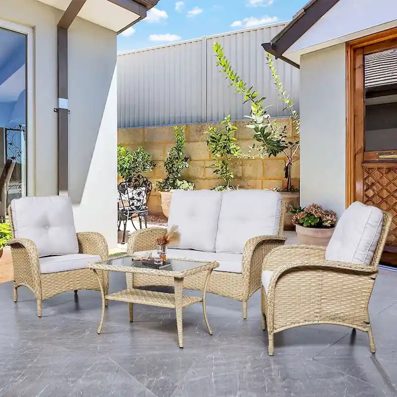 Pocassy Outdoor Patio Sofa Loveseat with Chair Coffee Table