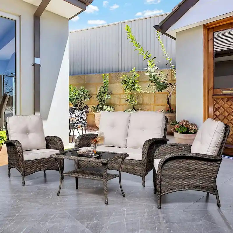 Pocassy Outdoor Patio Sofa Loveseat with Chair Coffee Table