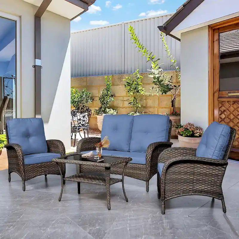 Canapé deux places et fauteuil de jardin Pocassy avec table basse