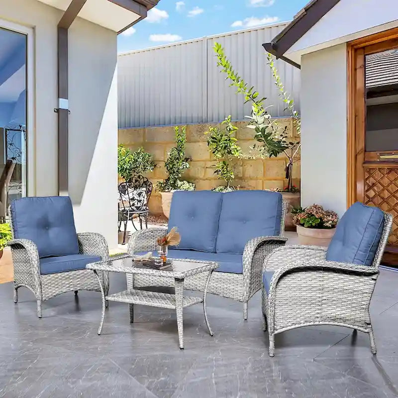 Canapé deux places et fauteuil de jardin Pocassy avec table basse