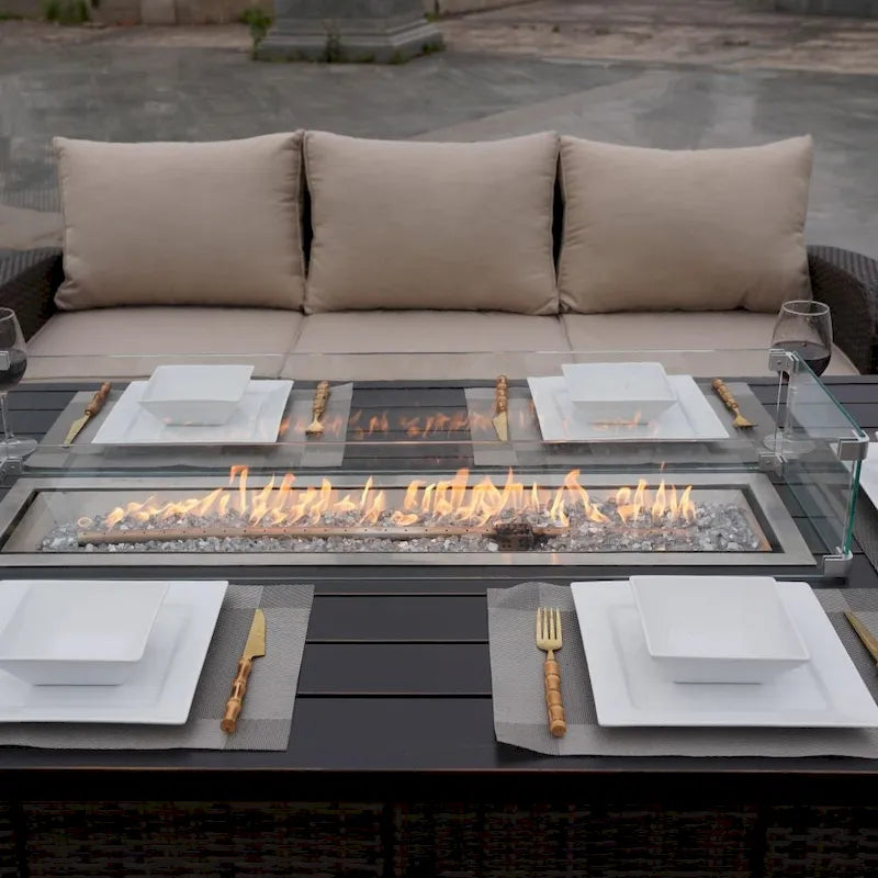 Ensemble de canapé d'extérieur en osier 5 pièces avec table brasero en aluminium