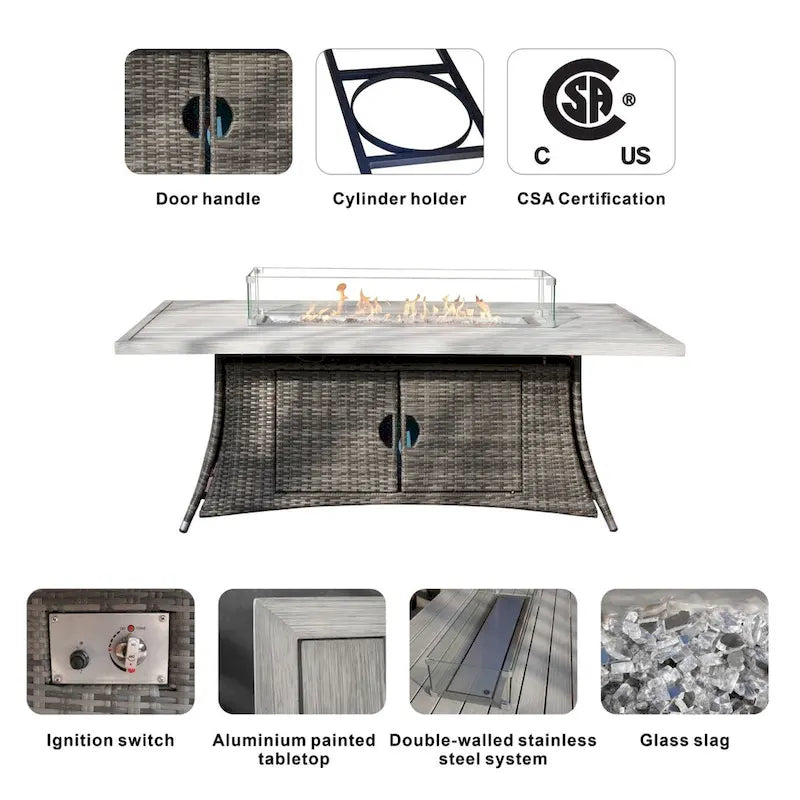 Ensemble de canapé d'extérieur en osier 5 pièces avec table brasero en aluminium
