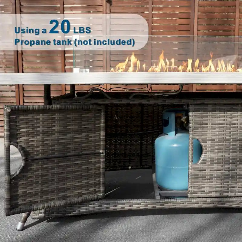 Ensemble de canapé d'extérieur en osier 5 pièces avec table brasero en aluminium