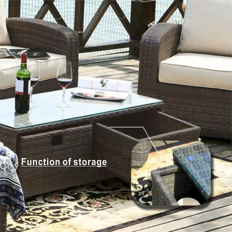 Ensemble de canapé d'extérieur en osier 5 pièces avec table brasero en aluminium