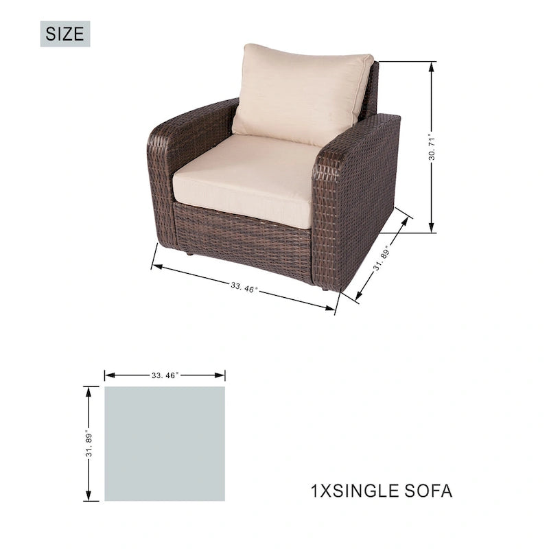 Ensemble de canapé d'extérieur en osier 5 pièces avec table brasero en aluminium