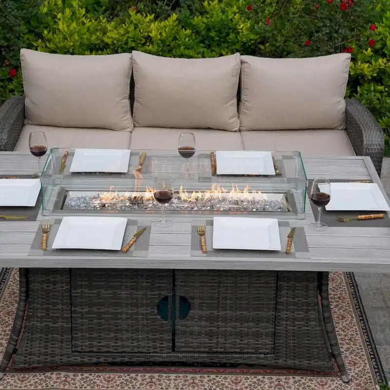 Ensemble de canapé d'extérieur en osier 5 pièces avec table brasero en aluminium