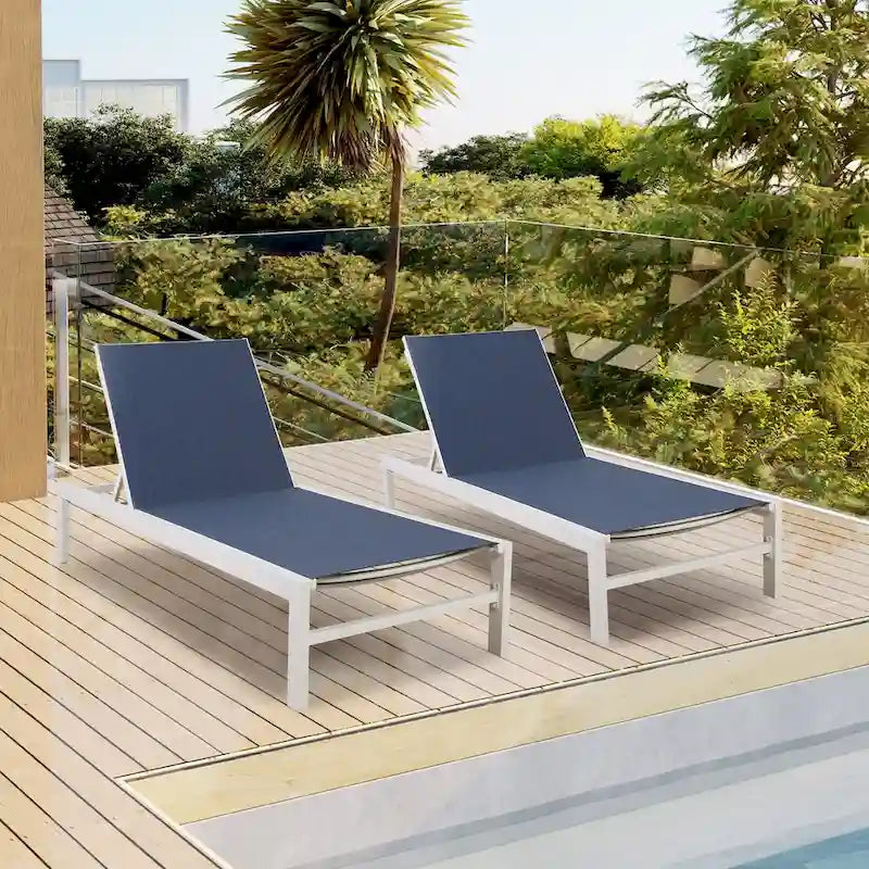 Chaise longue de jardin en aluminium inclinable et réglable avec roulettes