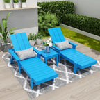 Chaise longue inclinable moderne et écologique Polytrends Shoreside en polypropylène avec accoudoirs, roulettes et table d'appoint (ensemble 3 pièces)