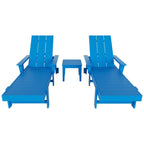 Chaise longue inclinable moderne et écologique Polytrends Shoreside en polypropylène avec accoudoirs, roulettes et table d'appoint (ensemble 3 pièces)