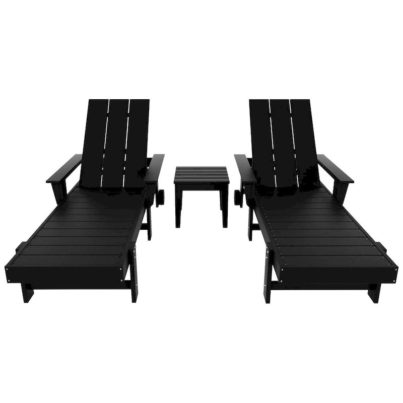 Chaise longue inclinable moderne et écologique Polytrends Shoreside en polypropylène avec accoudoirs, roulettes et table d'appoint (ensemble 3 pièces)