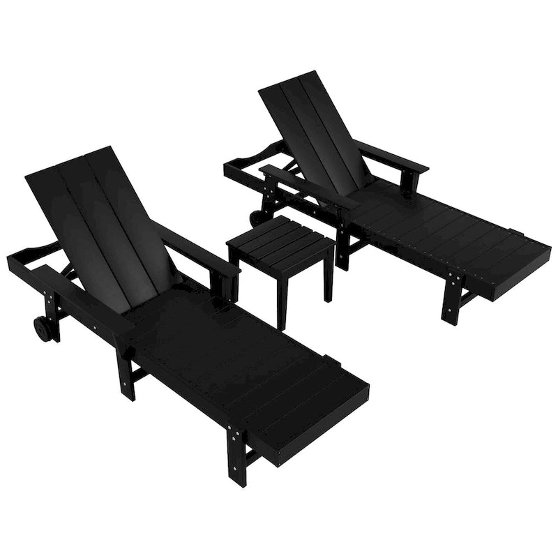 Chaise longue inclinable moderne et écologique Polytrends Shoreside en polypropylène avec accoudoirs, roulettes et table d'appoint (ensemble 3 pièces)
